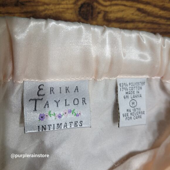 Vtg Ericka Taylor Satin PJ Pants M High Rise Pale Peach Stretch Waist Romantic - Picture 3 of 10